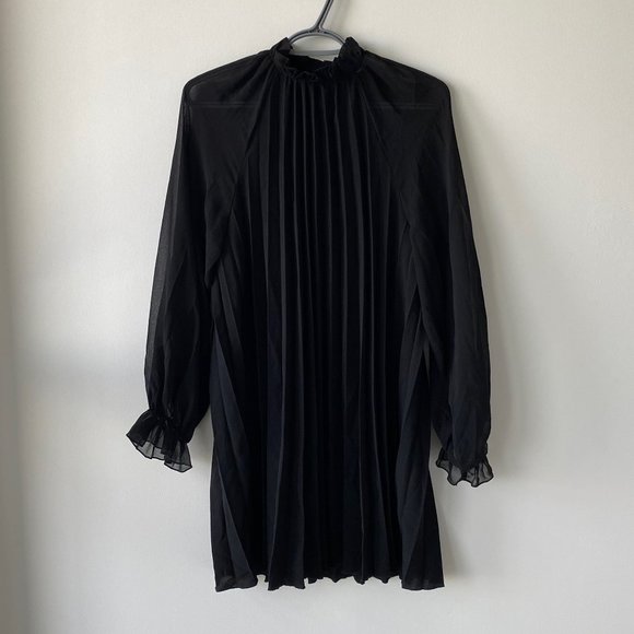 Zara Sheer Sleeve Pleated Mini Dress - Picture 3 of 7